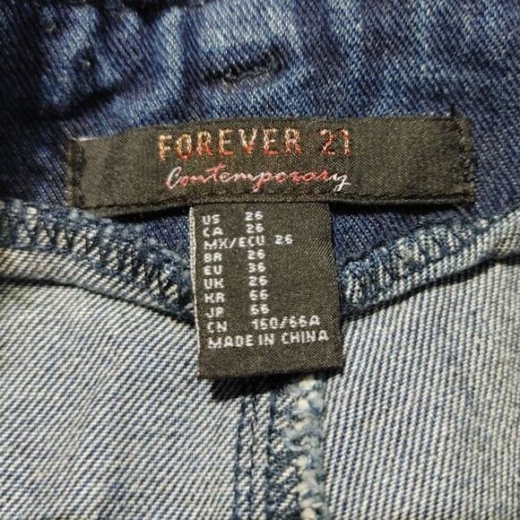 Forever 21 Wide Leg High Rise Raw Hem Jeans Dark Wash Blue Denim Womens Size 26 - Picture 3 of 7